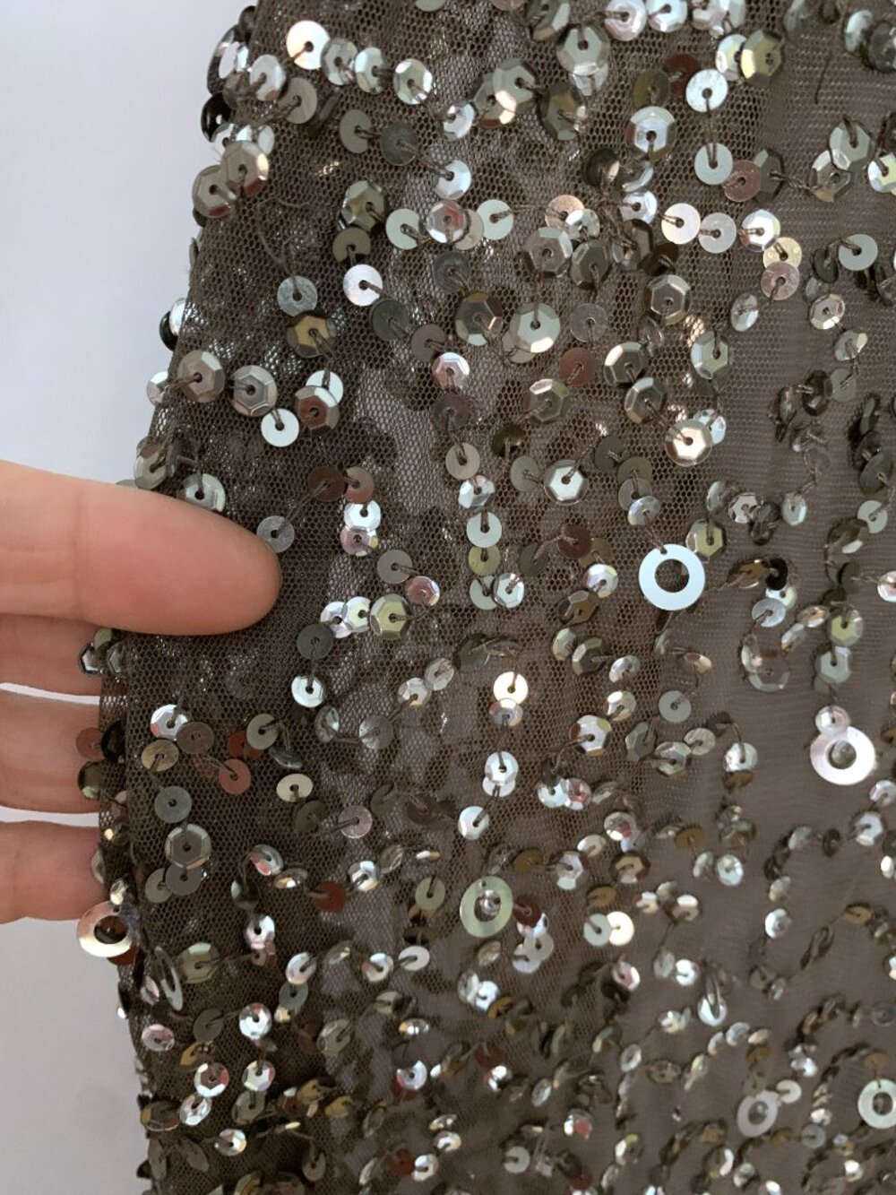 Adrianna Papell Scoop-Back All-Over Sequin Gown | Lead Gray | Size 18W - Picture 8 of 16
